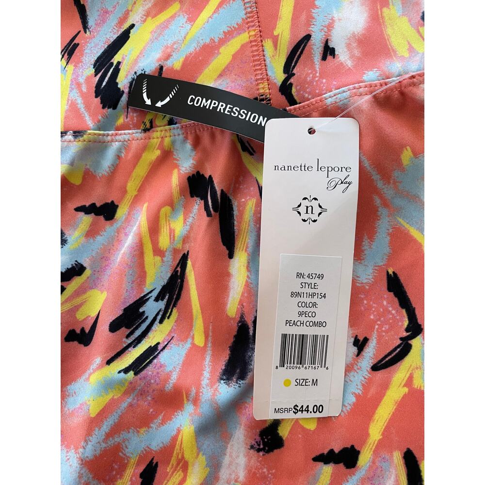 NWT Nanette Lepore Play Medium Womens Compression Shorts Peach Yellow Blue Black - Picture 4 of 9